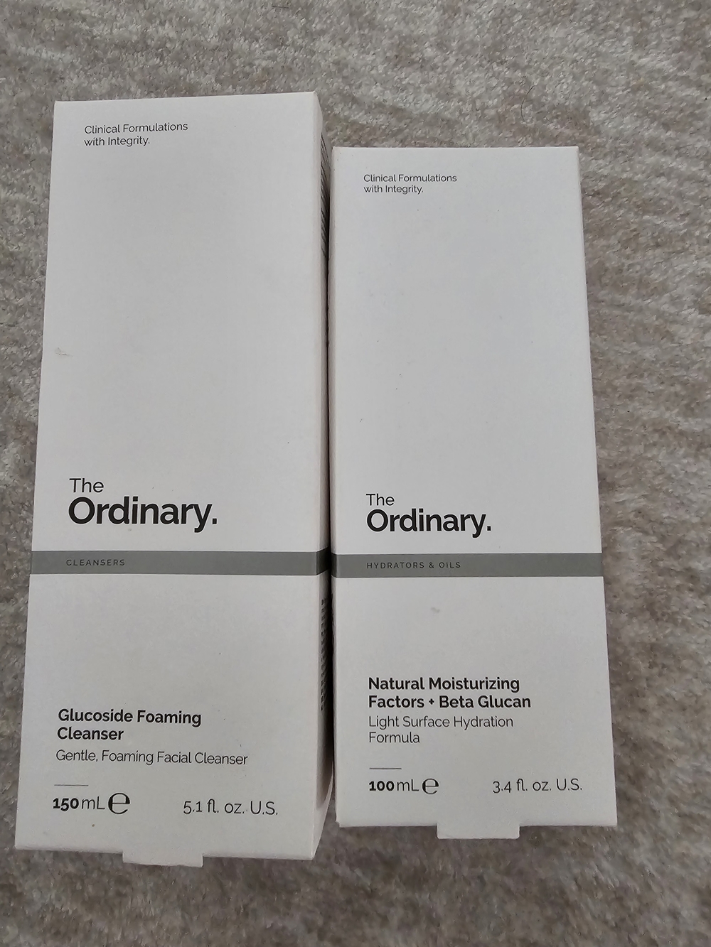 The Ordinary clinical skincare set — glucoside fosming cleanser & moisturizer